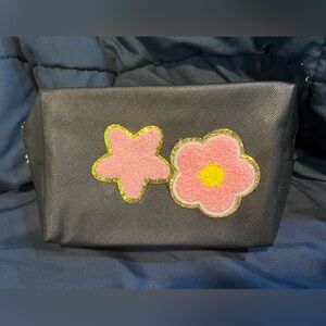 NWOT Black Pouch With Flower and Star Patch